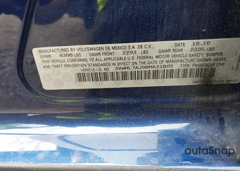 2011 Volkswagen Jetta Sportwagen 2.0L Tdi z USA, uszkodzony, nr VIN 3VWML7AJ9BM631805